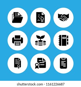 paperwork icon. 9 paperwork set with agreement, contract, files and folders and folder vector icons for web and mobile app