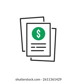 paperwork icon with invoice form or price list. simple outline trend modern stock fund or deposit logotype graphic art design isolated on white. concept of easy pay bill sign or bank service pictogram