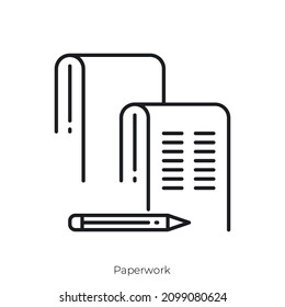 Icono de papeleo. Diseño de icono de estilo de esquema aislado en fondo blanco
