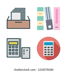 paperwork icon set. vector set about calculator, file and filing cabinet icons set.