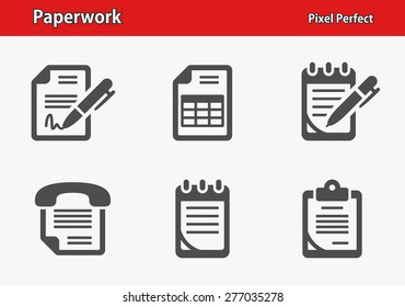 Paperwork Icons. Professional, pixel perfect icons optimized for both large and small resolutions. EPS 8 format. Designed at 32 x 32 pixels.