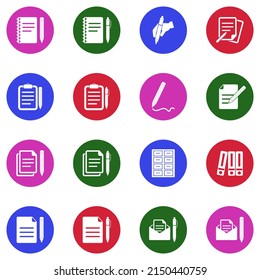 Paperwork Icons. White Flat Collection In Circle. Vector Illustration.