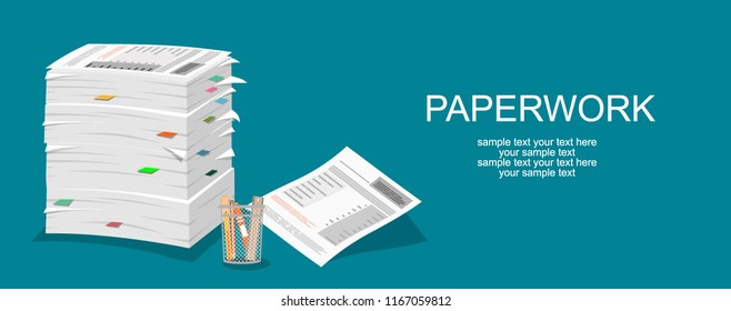 Paperwork illustration. Stack of paper illustration.