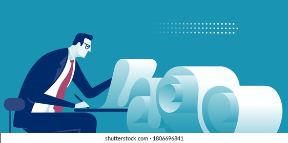 Paperwork. Manager And Long Check List. A Metaphor For Endless Work. Business Vector Illustration