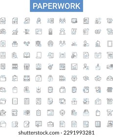 Paperwork outline icons collection. Forms, Documents, Records, Filing, Contracts, Letters, Bills vector illustration set. Notices, Applications, Memoranda line signs