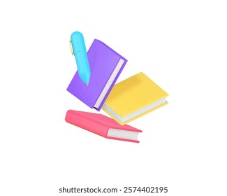 Paperwork planning productivity diary writing notes 3d icon realistic vector illustration. Business strategy office routine back to school idea organization efficiency occupation notepad and pen