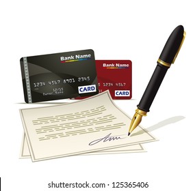 Paperwork for plastic card. Illustration documenting plastic credit cards.