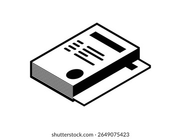 Pilha de papel em preto e branco. Ilustração simples na vista isométrica.