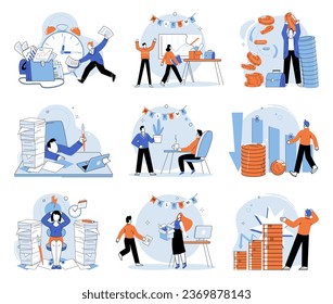 Paperwork. Vector illustration. Effective financial management requires meticulous attention to detail Email communication is relied upon to streamline paperwork process Managing finance involves