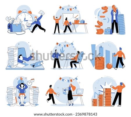 Paperwork. Vector illustration. Effective financial management requires meticulous attention to detail Email communication is relied upon to streamline paperwork process Managing finance involves