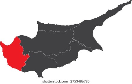 Paphos District Map of Cyprus Silhouette with Regions Vector Illustration