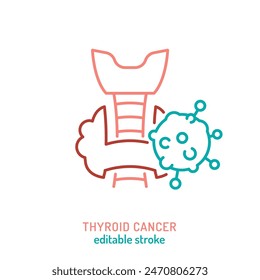 Papillary thyroid carcinoma. Oncology linear pictogram. Interdisciplinary medical specialty symbol. Cancer icon, sign in outline style. Editable vector illustration isolated on a white background