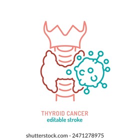 Papillary thyroid carcinoma. Oncology linear pictogram. Interdisciplinary medical specialty symbol. Cancer icon, sign in outline style. Editable vector illustration isolated on a white background