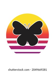 Papillion Retro Sunset Design template. Vector design template for logo, badges, t-shirt, POD and book cover. Isolated white background.