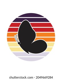 Papillion Retro Sunset Design template. Vector design template for logo, badges, t-shirt, POD and book cover. Isolated white background.