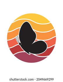 Papillion Retro Sunset Design template. Vector design template for logo, badges, t-shirt, POD and book cover. Isolated white background.
