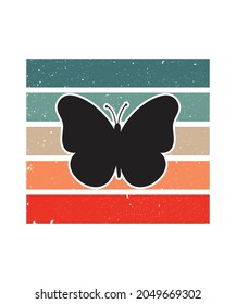 Papillion Retro Sunset Design Vorlage. Vektordesign-Vorlage für Logo, Badges, T-Shirt, POD und Buchumschlag. Einziger weißer Hintergrund.