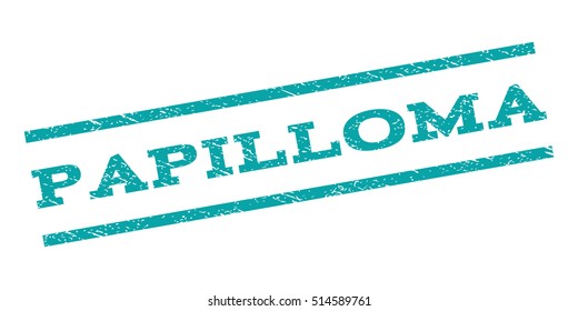 Papilloma watermark stamp. Text tag between parallel lines with grunge design style. Rubber seal stamp with unclean texture. Vector color ink imprint on a white background.