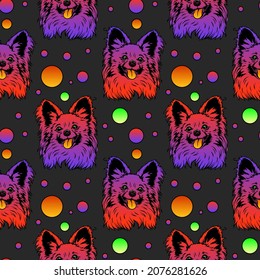 Papillon Peeking Dog Pattern . Papillon head isolated on white. Vector illustration for cutting and printing for t shirt