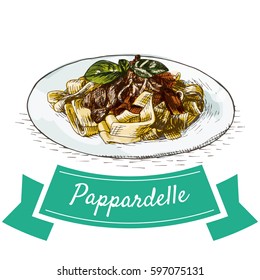 Pappardelle colorful illustration. Vector illustration of Italian cuisine.