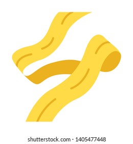 Pappardelle flat design long shadow color icon. Wide long strip of dough. Ribbon pasta. Homemade noodles. Italian cuisine. Asian food. Fettuccine, tagliatelle. Vector silhouette illustration