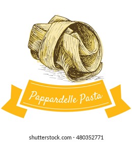Pappardelle pasta colorful illustration. Vector illustration of Pappardelle pasta.