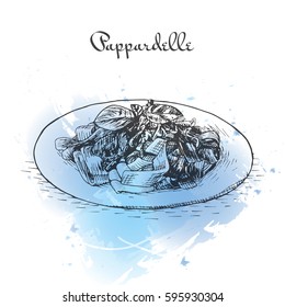 Pappardelle watercolor effect illustration. Vector illustration of Italian cuisine.