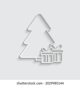 papre christmas tree with gift icon vector New Year sign 