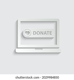 papre laptop with donate icon button vector. help, aid sign