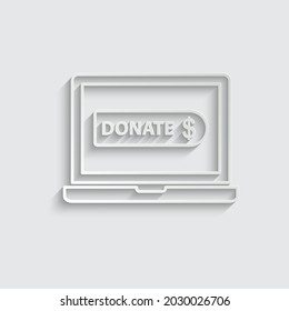 papre laptop with donate icon button vector. help, aid sign