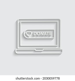 papre laptop with donate icon button vector. help, aid sign
