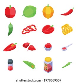 Paprica icons set. Isometric set of paprica vector icons for web design isolated on white background