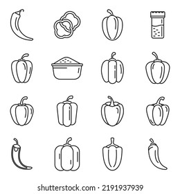 Paprica icons set outline vector. Capsicum bell. Chilli vegetable