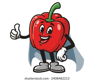 Paprika-Glockenpfeffer mit Cartoon-Cartoon-Maskottgrafik-Charakter, Vektorclip-Art handgezeichnet