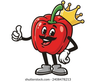 Paprika Glockenpfeffer King Cartoon Maskottchen-Vektorgrafik Clip Art handgezeichnet