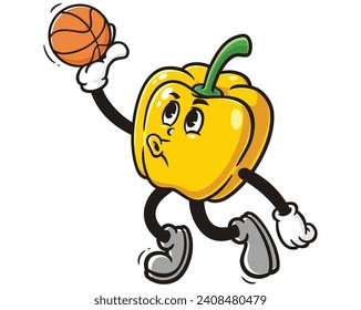 Paprika bell pepper playing slam dunk  basketball cartoon mascot illustration character vector clip art hand drawn