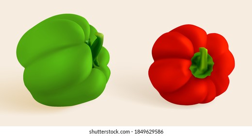 Paprika capsicum top view paprika isolated. Sweet papper, Hungarian pepper cut and whole. Capsicum habanero vector illustration.