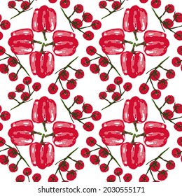 paprika and cherry tomatoes seamless vector pattern 