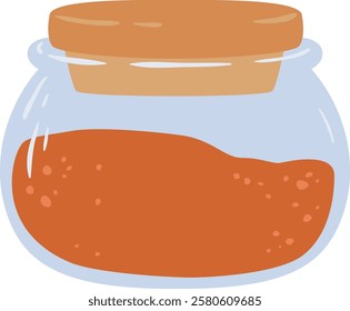 Paprika or chili pepper powder is stored inside a transparent glass jar with a wooden lid, adding a touch of rustic charm to any kitchen or pantry