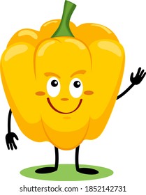 Paprika cute cartoon character. Yellow bell pepper. Funny vegetable. Vector illustration isolated on white background. Vegan icon. Concept of healthy food, vegetarian