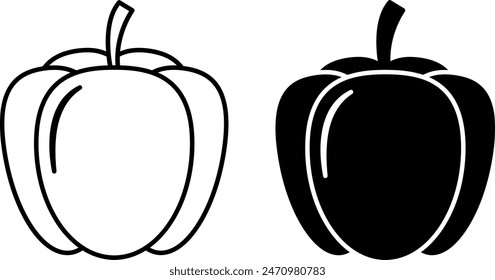 Paprika icons. Black and White Vector Vegetarian Food Icons. Healthy Eating. Vegetables Concept
