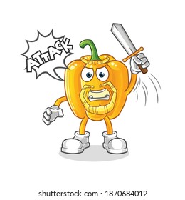 paprika knights attack with sword character. cartoon mascot vector