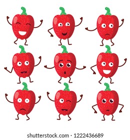 Paprika pepper funny vector character cartoon set