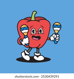 Paprika Playing Maracas Retro Mascot Cartoon Vector Illustration