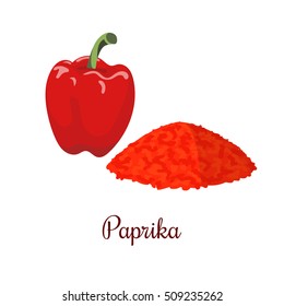 Paprika realistic style isolated on white background. Paprika powder. Spice symbol. For food design, restaurant, store, market, natural health care products. Can be used as logo, price tag, label