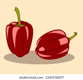 Paprika, red bell pepper. Colored bell pepper flat vector illustration. Cute red bell pepper cartoon vector illustration for graphic design and decorative element