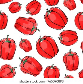 Paprika red pepper vector seamless pattern.