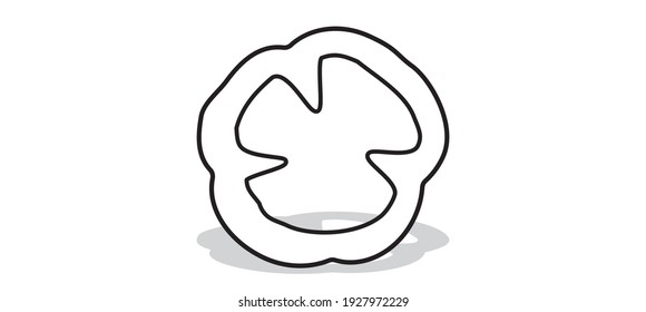 Anillo de Paprika. Pimienta dulce rebanada. Pimienta de campana vectorial. Dibujo monocromo en blanco y negro