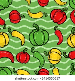 Patrón de Paprika sin foco en forma de caricatura. Perfecto para fondo, fondo, fondo de escritorio y embalaje de cubierta. Ilustración vectorial.