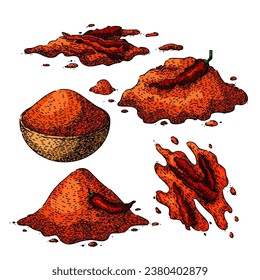 paprika set hand drawn. pepper food, ingredient powder, chili cayenne paprika vector sketch. isolated color illustration